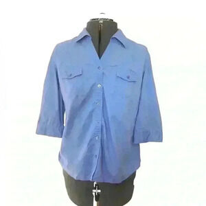 St Johns Bay Blue button down career women' s top Medium Petite